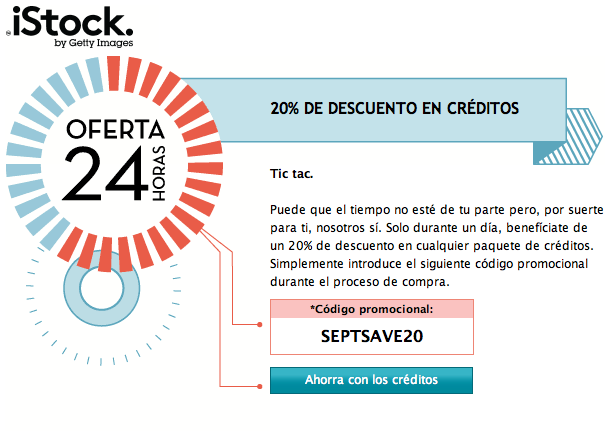 Anuncio del 20% de descuento en la fototeca iStock